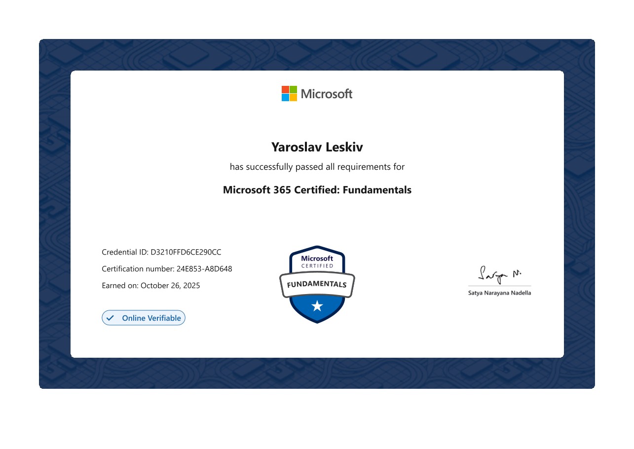Microsoft 365 Fundamentals certification document